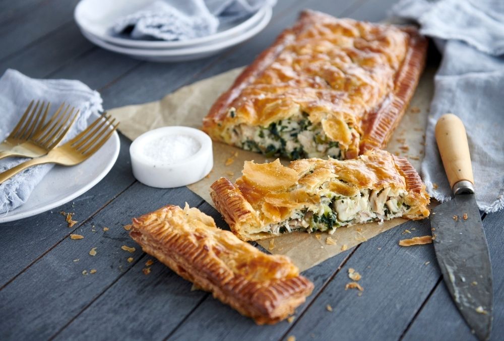 A simple creamy chicken pie in flaky, buttery puff pastry goodness, perfect for the family table.