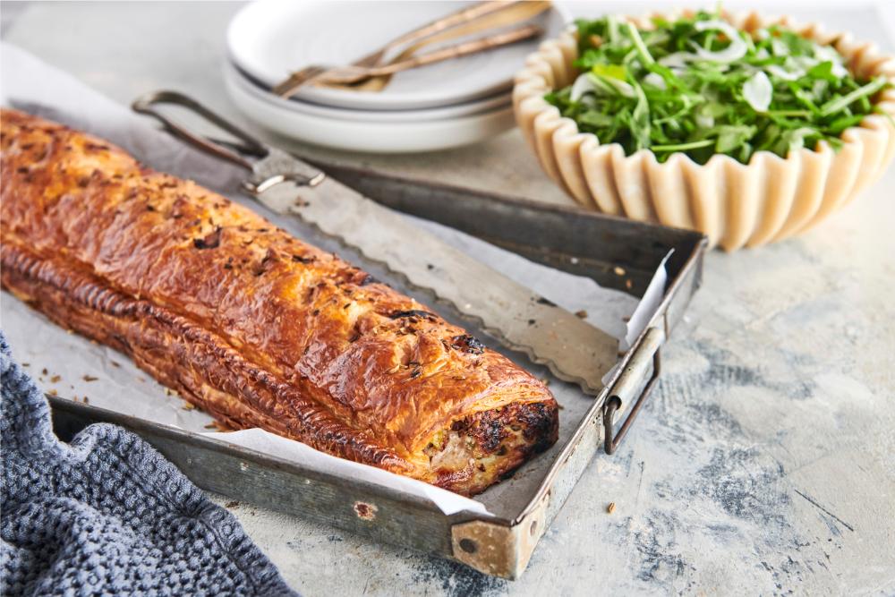 Get ready to upgrade your basic sausage roll game with this delicious recipe featuring the irresistible pairing of succulent pork and fragrant fennel. But hold on tight, because this isn't your average mini bite – nope, get ready for a giant sausage roll that's bound to impress the whole family and leave them asking for more. Enjoy with a side salad or roasted vegetables for an enjoyable and satisfying meal.