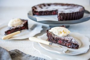 Raspberry Chocolate Brownie Tart with Carême Chocolate Shortcrust Pastry